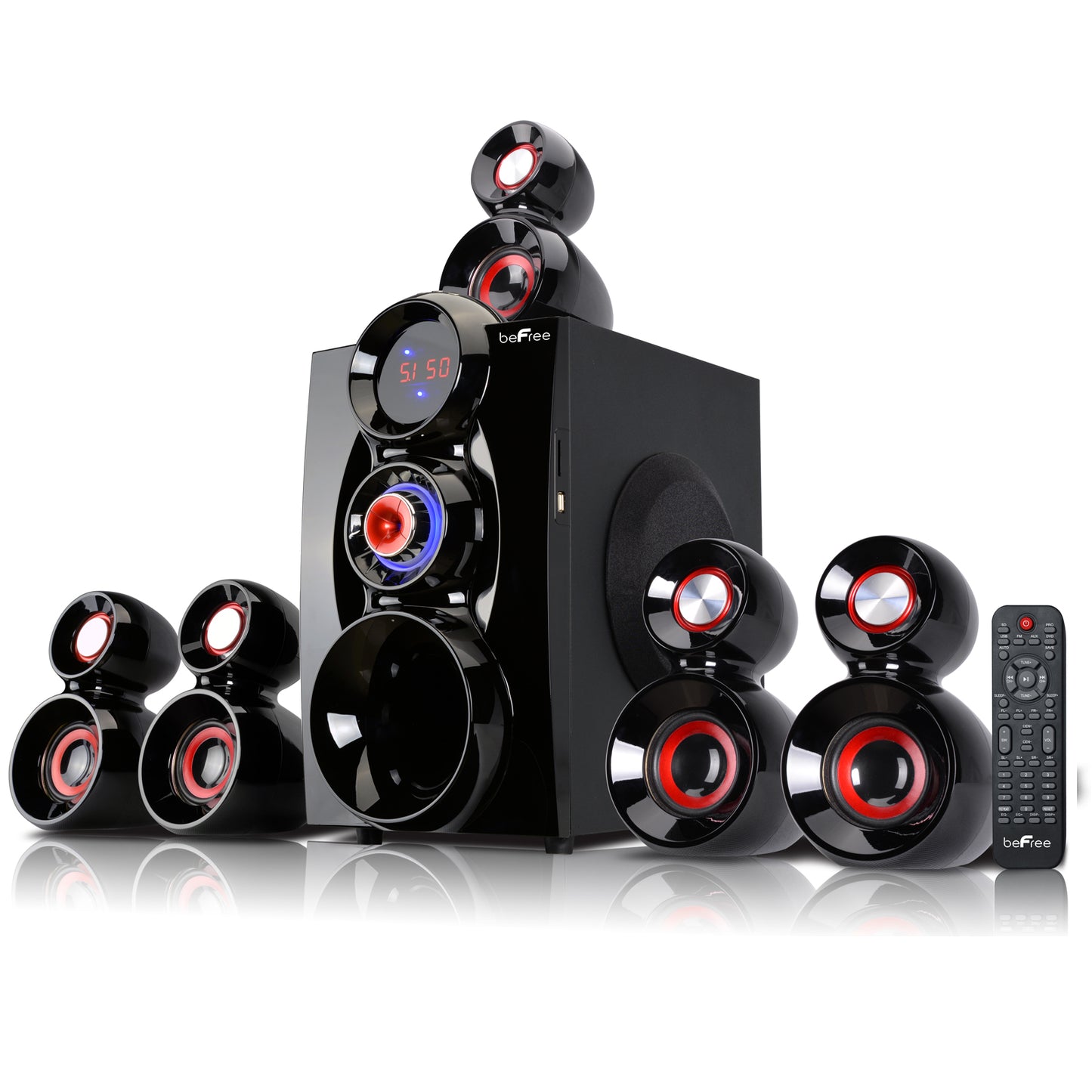 beFree Sound 5.1 Channel Bluetooth Surround Sound Speaker System BFS-600 (Red)