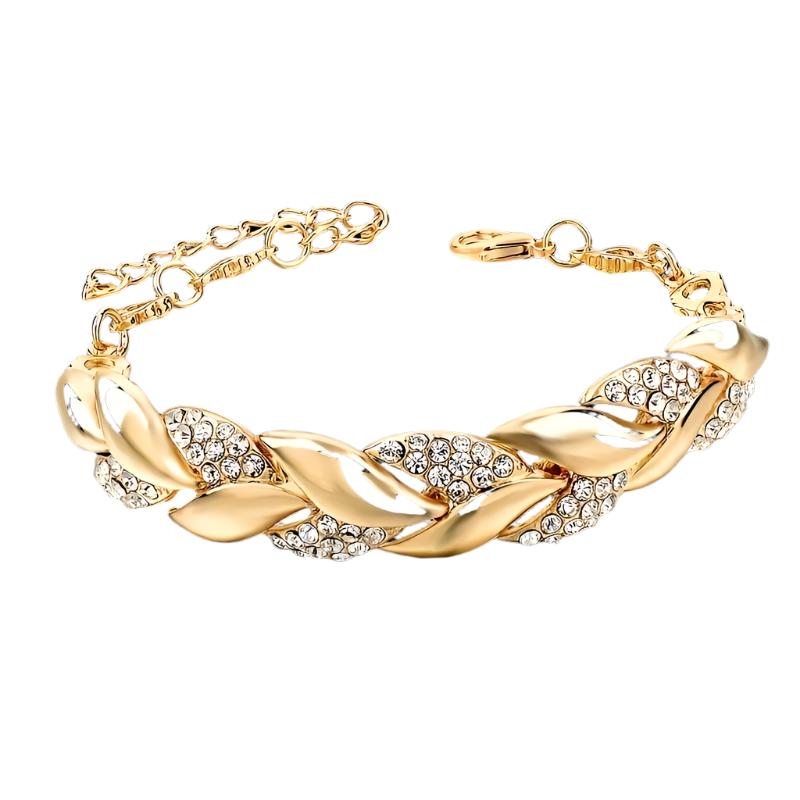 18K Gold Plated Copper Bangle Bracelet Inlaid with Shiny Zircon