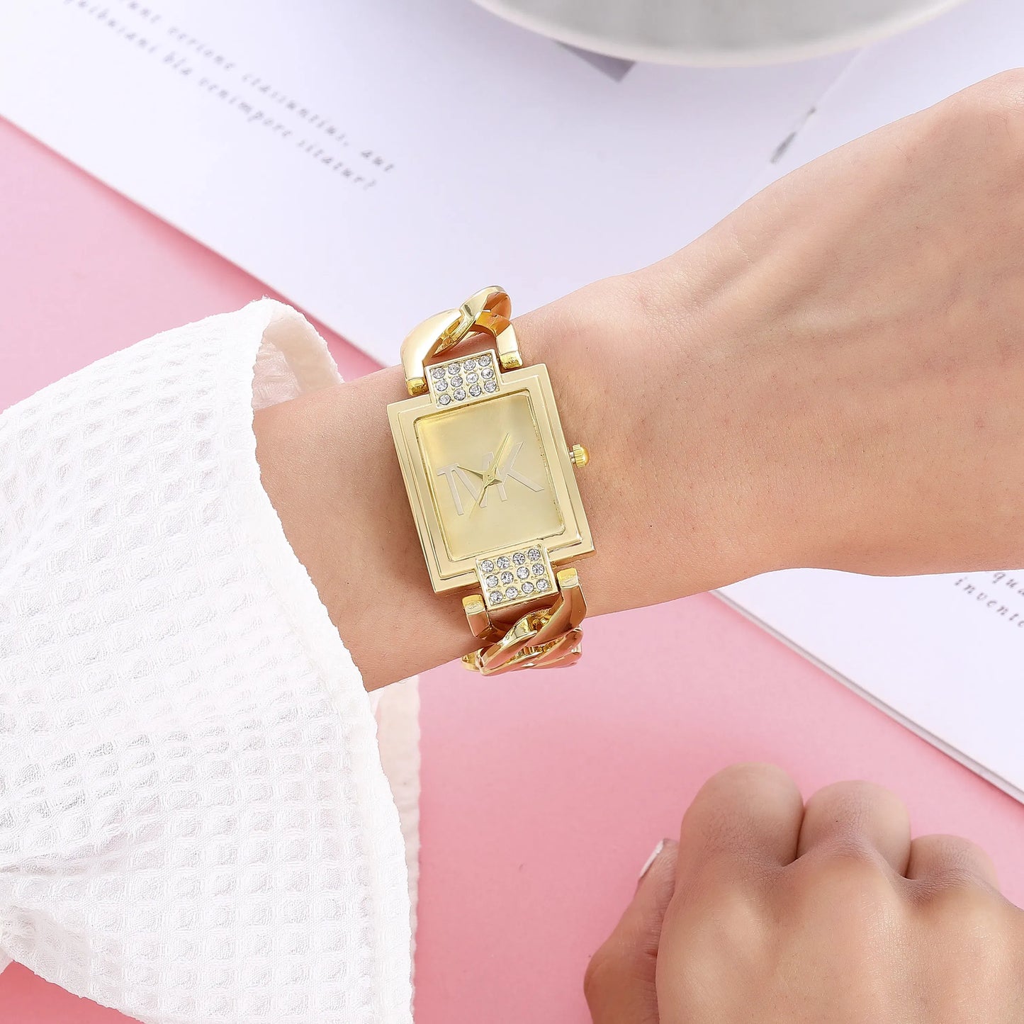 BRONZE Luxury Women's Quartz Watch with Elegant Style Metal Square Strap