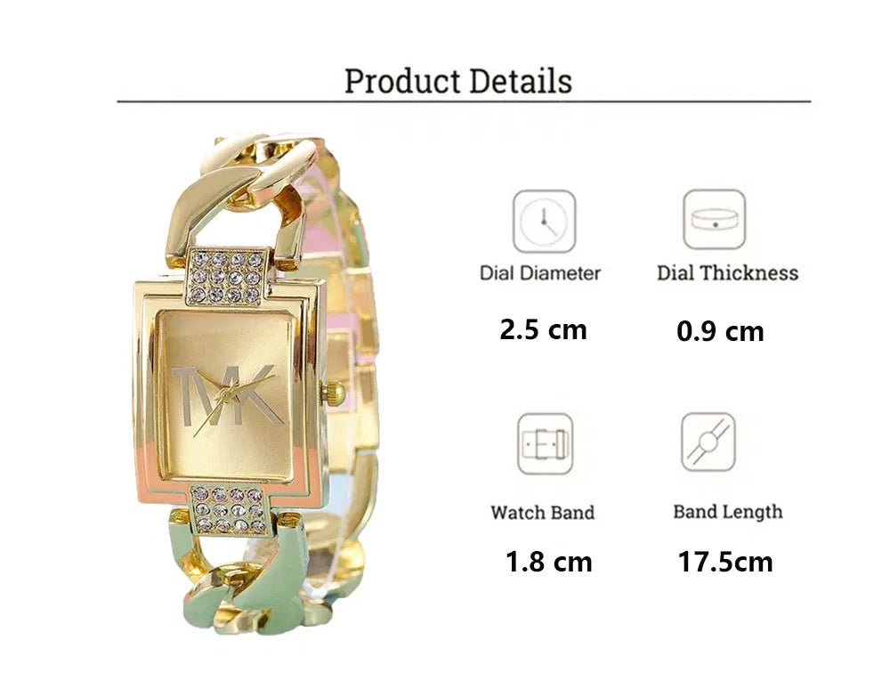 BRONZE Luxury Women's Quartz Watch with Elegant Style Metal Square Strap