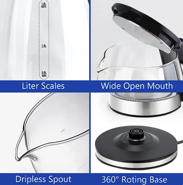 Electric Kettle Water Boiler, 1.8L Electric Tea Kettle, with LED Lighting