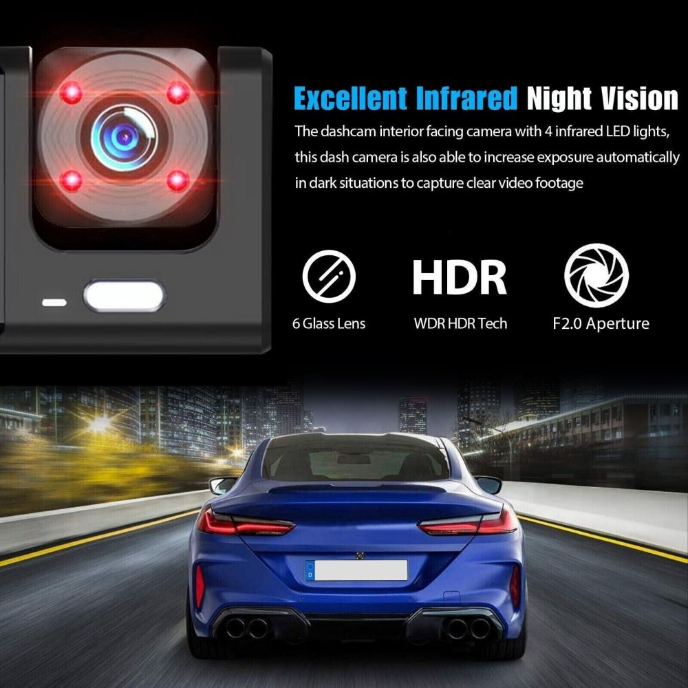 Dual Lens Dash Cam HD 1080P Front/Rear/Inside Video Recorder Camera w/G-sensor