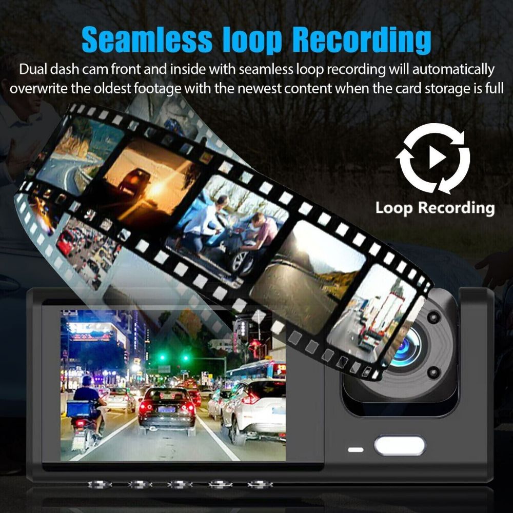 Dual Lens Dash Cam HD 1080P Front/Rear/Inside Video Recorder Camera w/G-sensor