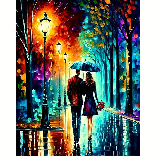 Romantic Couple Walking in the Rain - DIY Paint by Numbers Kit