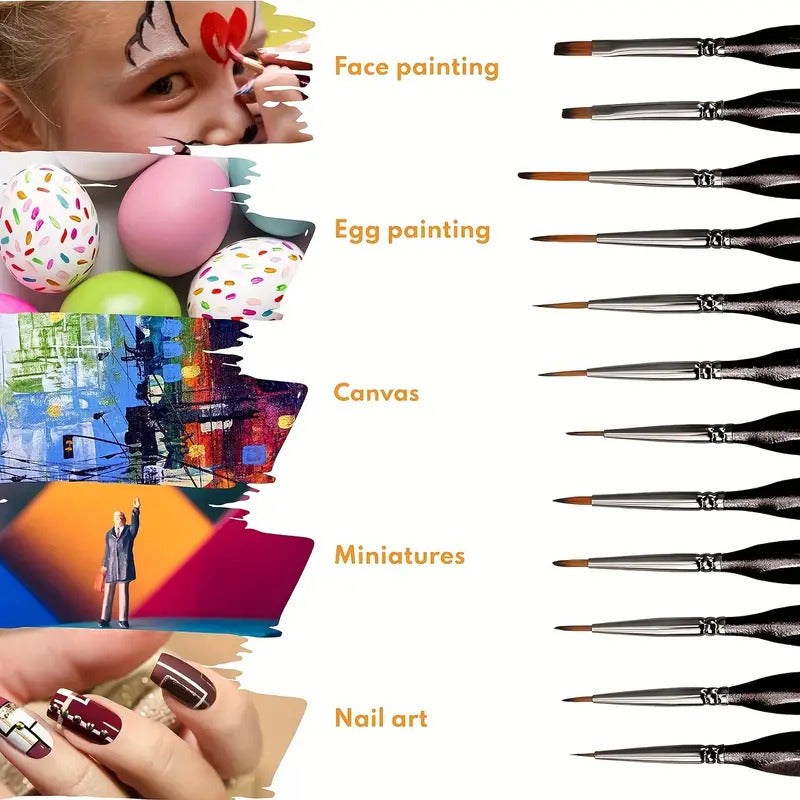 Vudeco 12pcs Black Miniature Paint Brushes Oil Detail Paint Brushes