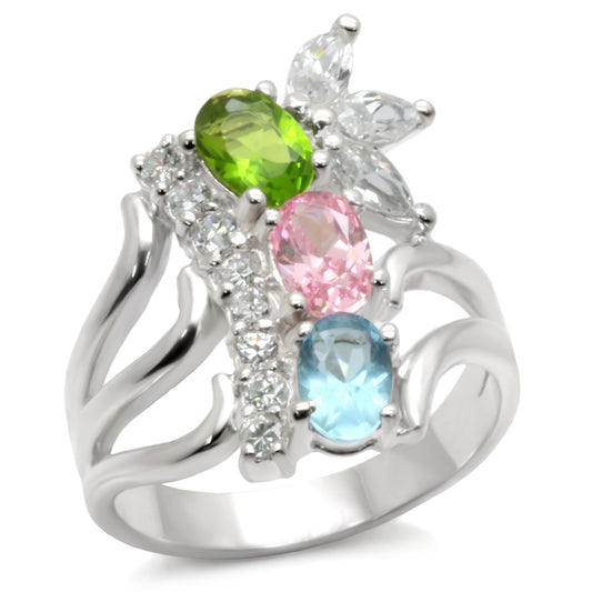 High-Polished 925 Sterling Silver Ring with AAA Grade CZ in Multi Color