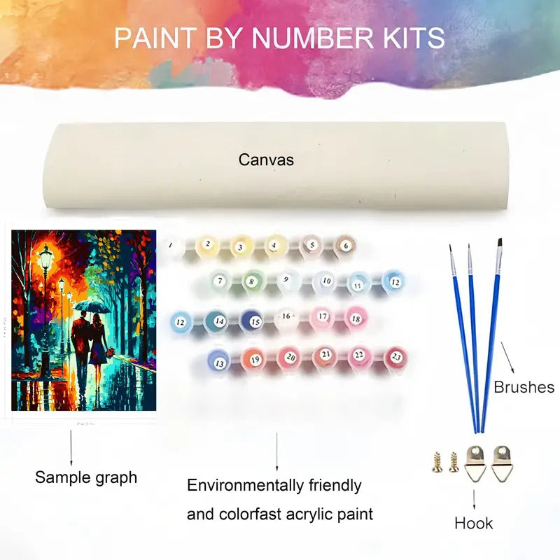 Romantic Couple Walking in the Rain - DIY Paint by Numbers Kit