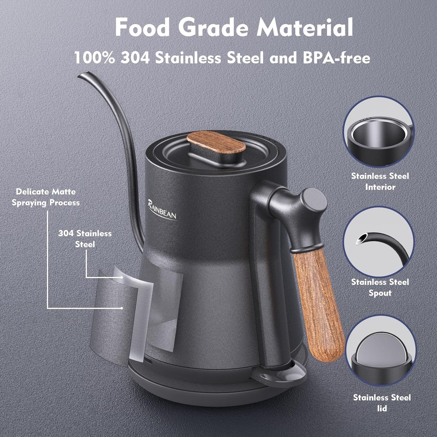 Rainbean Gooseneck Electric Kettle Leak Proof Design