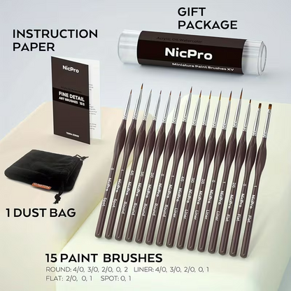 Nicpro 15 Pc Miniature Detail Paint Brush Set, Micro Professional Fine Detail Painting Brushes