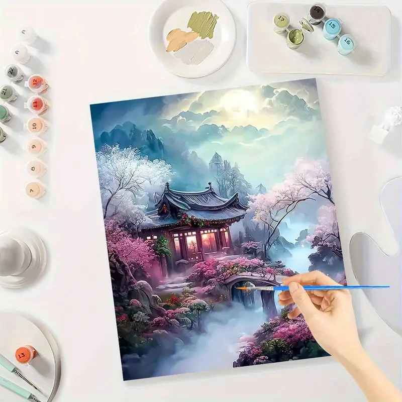 Premium Asian Pavilion DIY Canvas Painting Kit