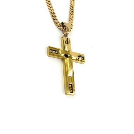 Keepsake Cross Pendant With A Curb Chain For Men 18kt Gold Plated