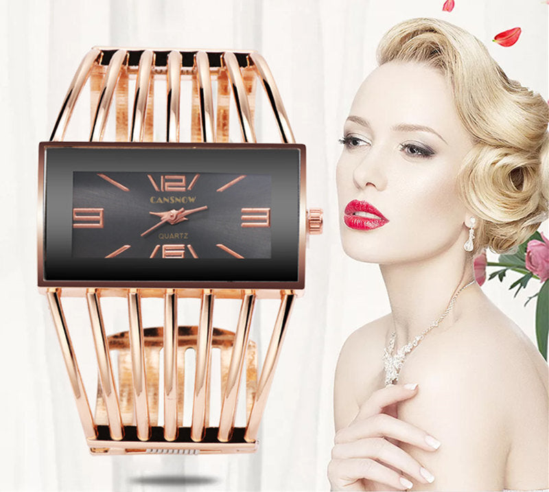 Luxury Women's Wristwatch Analog Quartz W/Rectangular Cuff Bracelet Business Casual Fashion