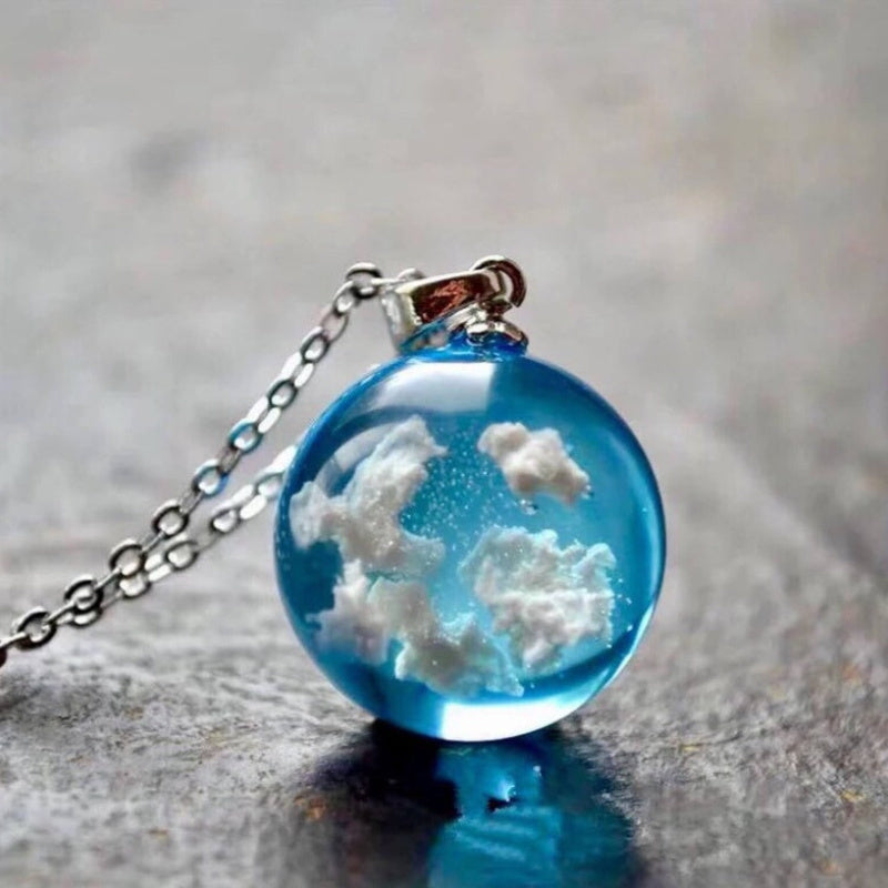 Blue Sky "White Cloud" Translucent Ball Shape Pendant Necklace