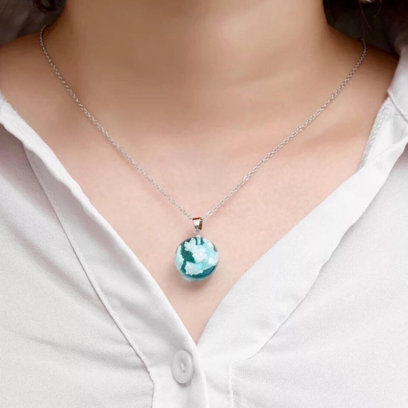 Blue Sky "White Cloud" Translucent Ball Shape Pendant Necklace