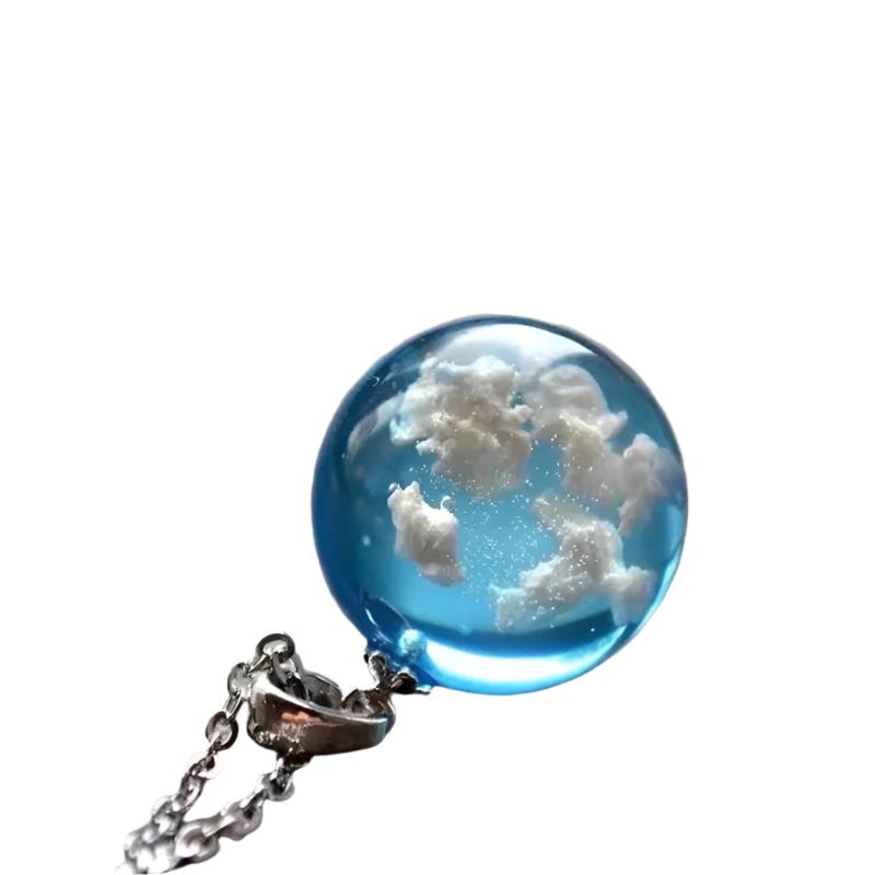 Blue Sky "White Cloud" Translucent Ball Shape Pendant Necklace