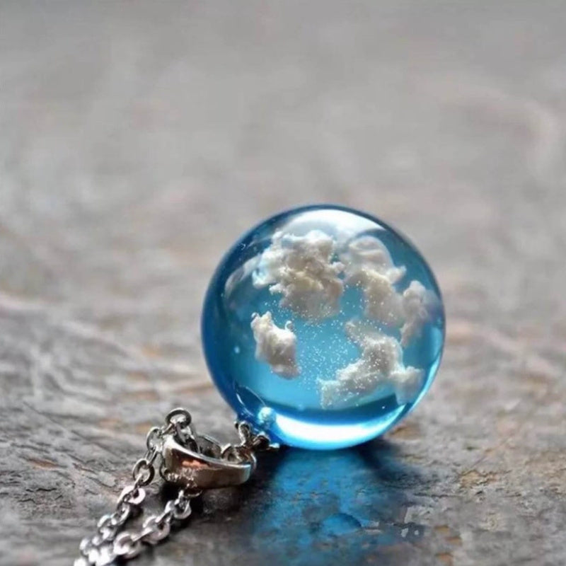 Blue Sky "White Cloud" Translucent Ball Shape Pendant Necklace