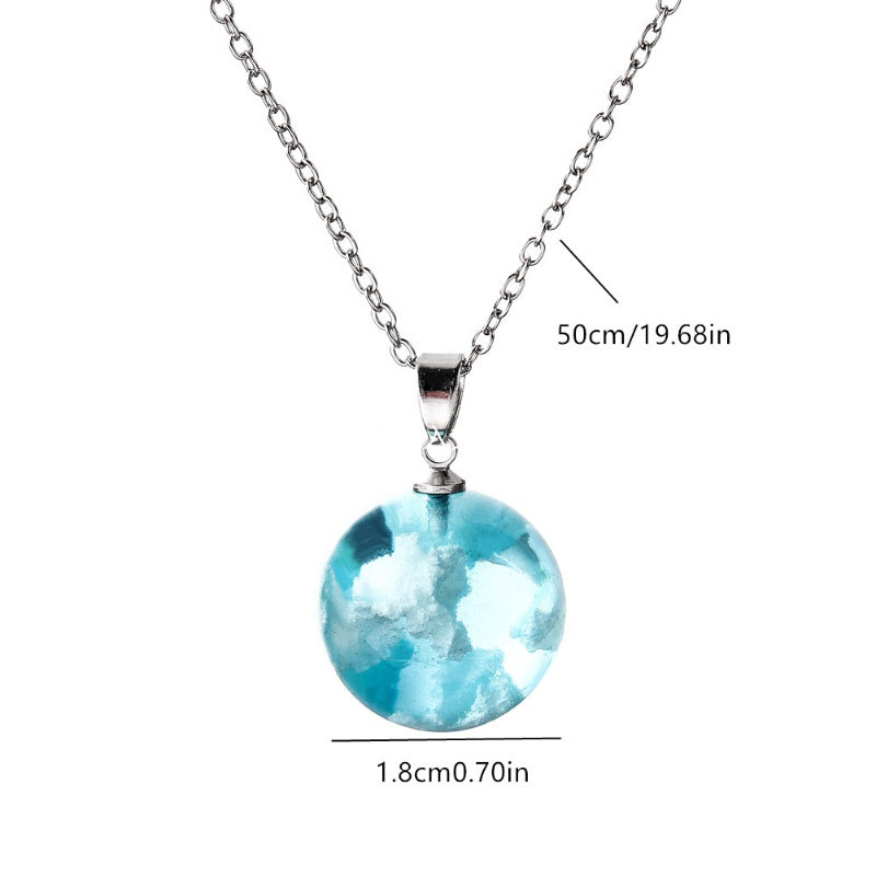 Blue Sky "White Cloud" Translucent Ball Shape Pendant Necklace