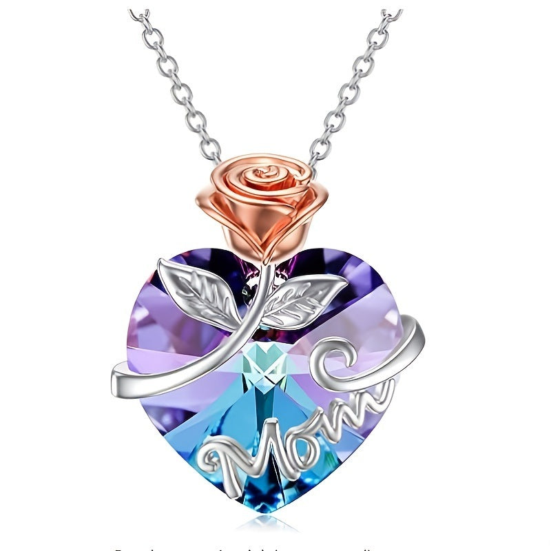 Mother's Heart Shaped Crystal Pendant Necklace