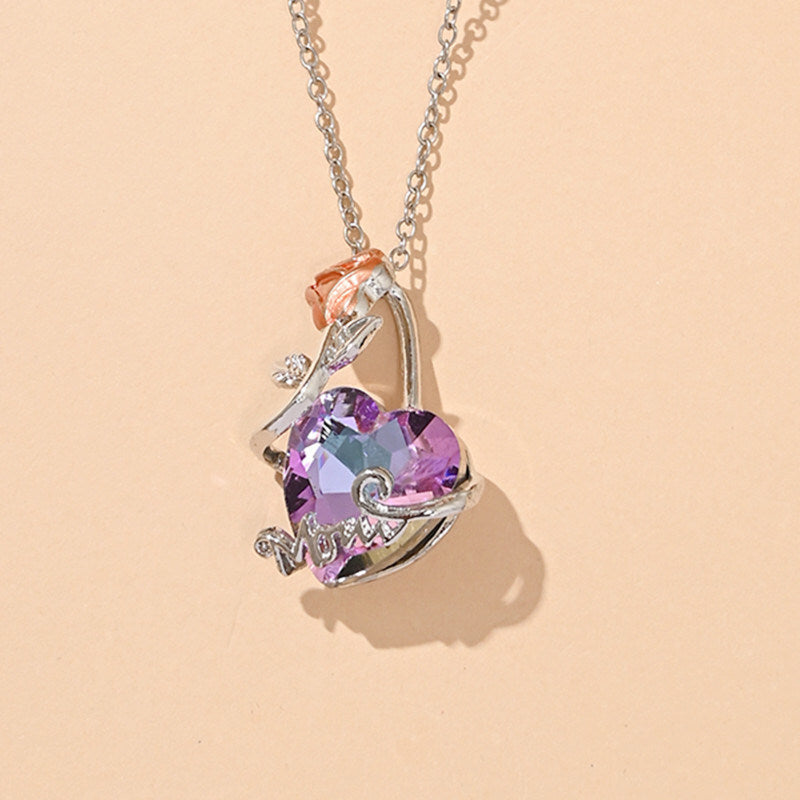 Mother's Heart Shaped Crystal Pendant Necklace