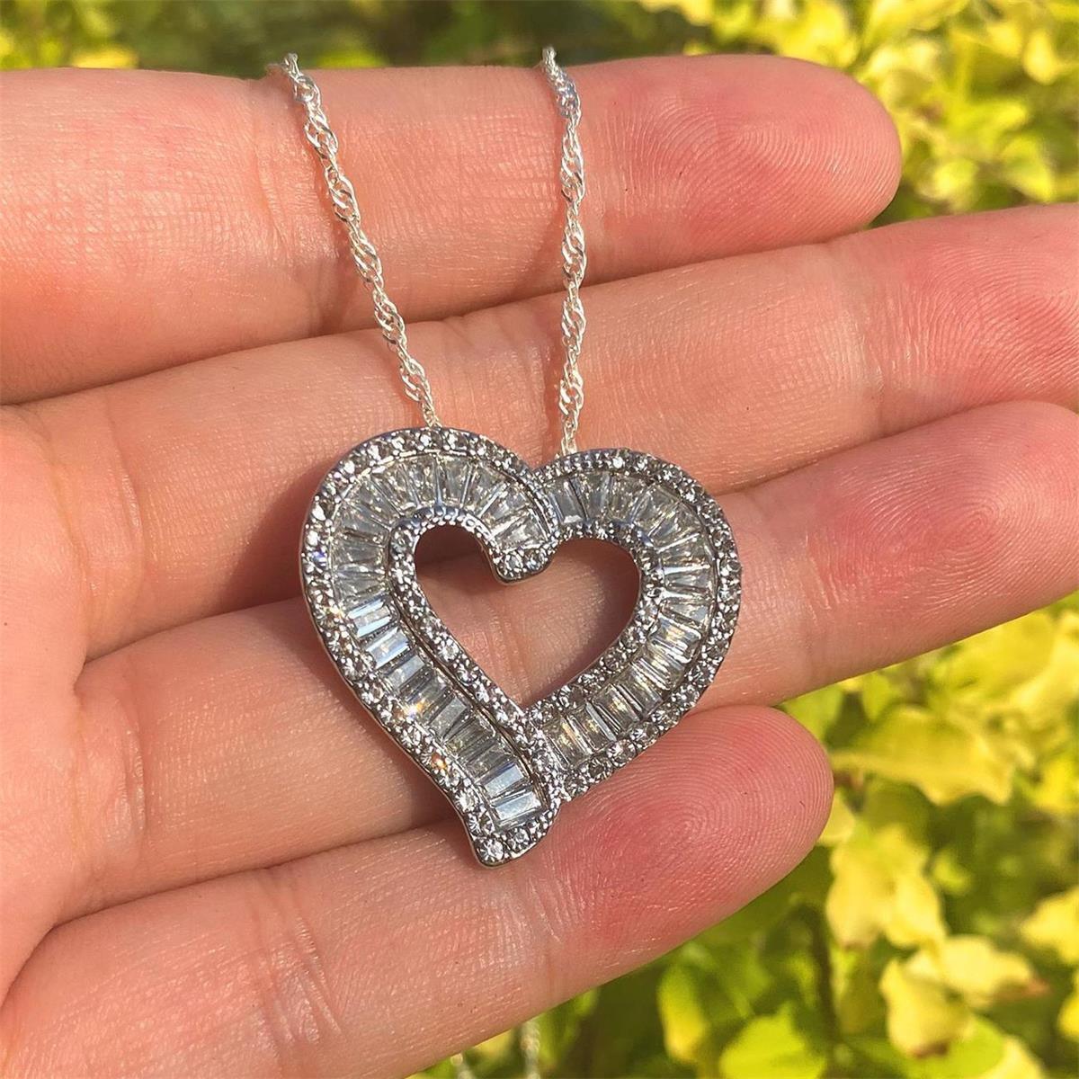 Luxury Heart Shaped White Full Faux Diamond Zircon Women's Pendant Necklace