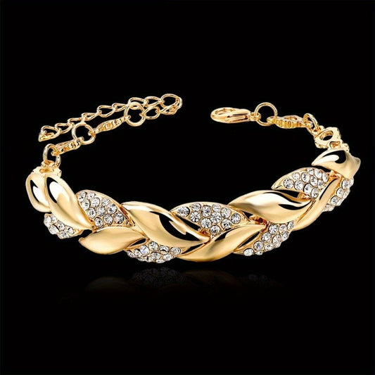 18K Gold Plated Copper Bangle Bracelet Inlaid with Shiny Zircon