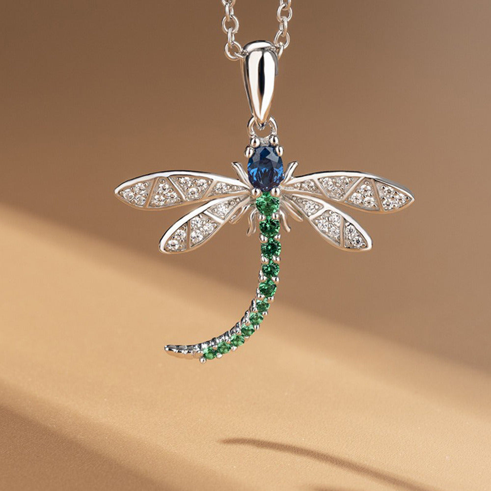 Fashion Dragonfly Shaped Pendant Necklace Inlaid with Colorful Cubic Zirconia