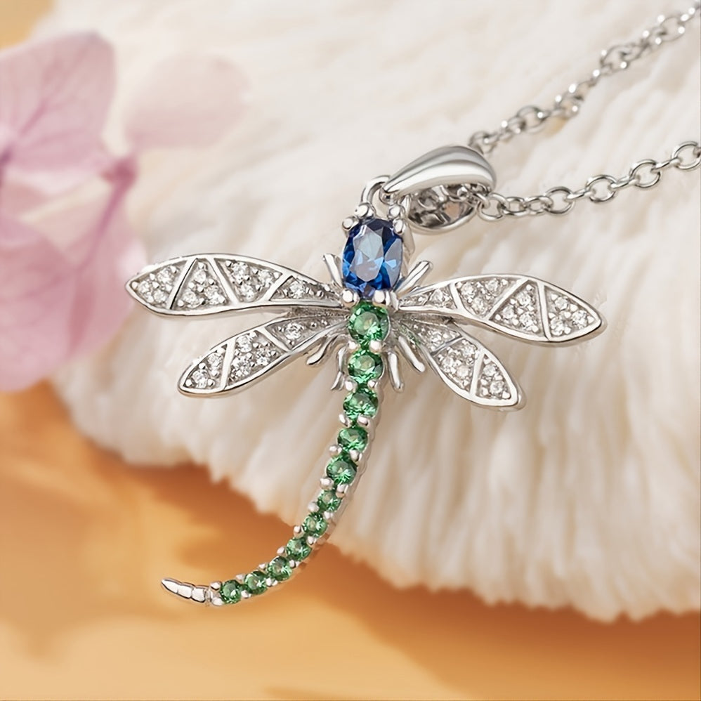 Fashion Dragonfly Shaped Pendant Necklace Inlaid with Colorful Cubic Zirconia