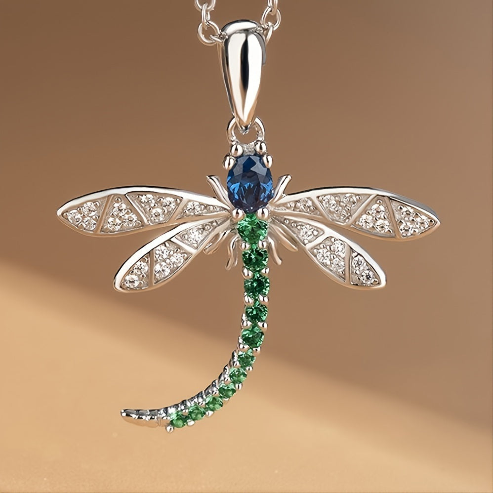 Fashion Dragonfly Shaped Pendant Necklace Inlaid with Colorful Cubic Zirconia