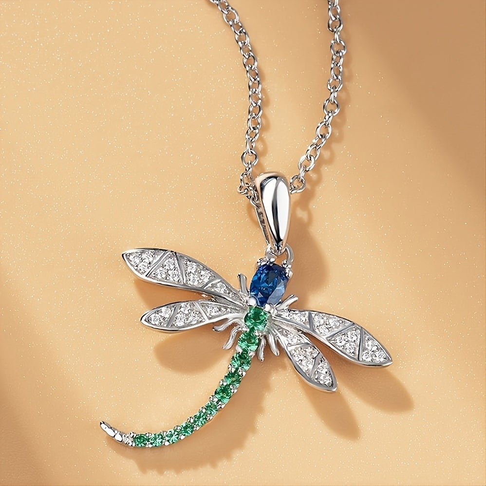 Fashion Dragonfly Shaped Pendant Necklace Inlaid with Colorful Cubic Zirconia