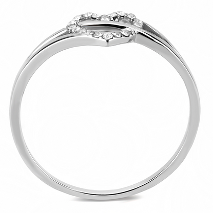 Highly polished (no plating) Heart Shaped Stainless Steel Ring with AAA grade Clear Zirconia Gems