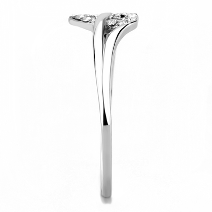 Highly polished (no plating) Heart Shaped Stainless Steel Ring with AAA grade Clear Zirconia Gems