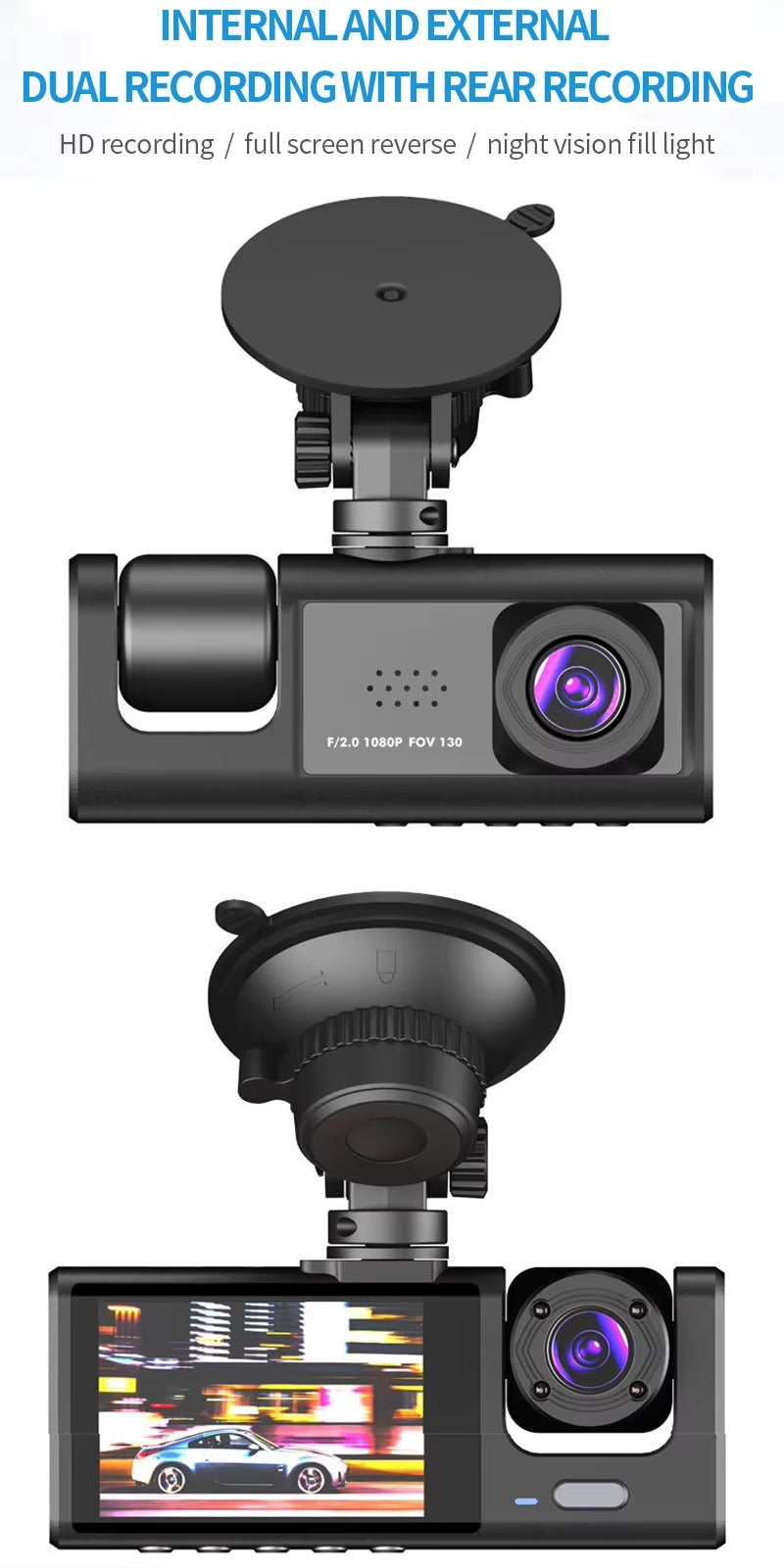 3-Lens Automotive DVR Dash Cam, w/WIFI