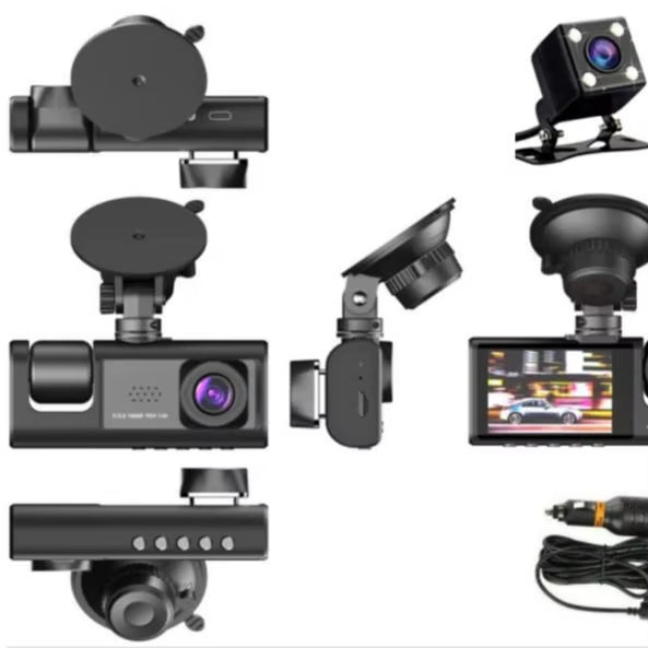 3-Lens Automotive DVR Dash Cam, w/WIFI