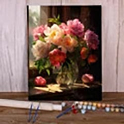 Peony Flowers DIY Paint By Numbers Package Oil Paints