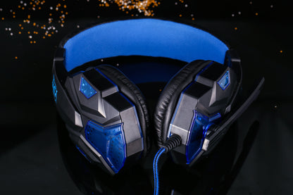 Wired over-ear gaming headphones feature RGB lighting, a built-in microphone, and a Type-C USB connection