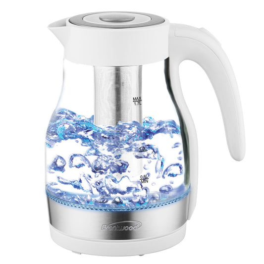 Brentwood Glass 1.7 Liter (approx. 57 Oz's) Electric Kettle with Tea Infuser in White