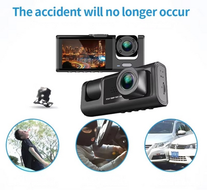 3-Lens Automotive DVR Dash Cam, w/WIFI