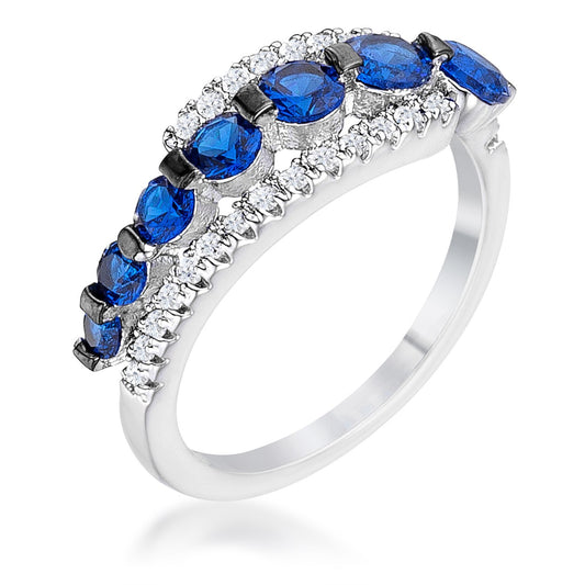 Rhodium & Hematite Plated Graduated Blue & Clear CZ Half Eternity Ring