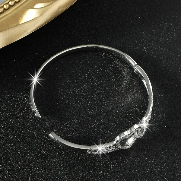 Romantic Cuff Bangle Bracelet Double Hollow Heart Shape Full Of Shiny Zircons