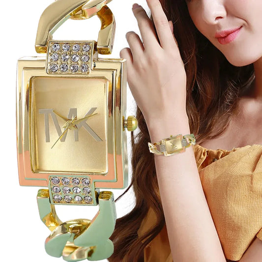 BRONZE Luxury Women's Quartz Watch with Elegant Style Metal Square Strap