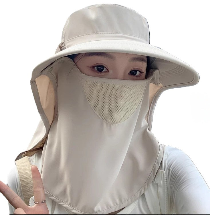 Outdoor Anti-UV Breathable Ice Silk Neck Protection and Sun Hat with Face Mask