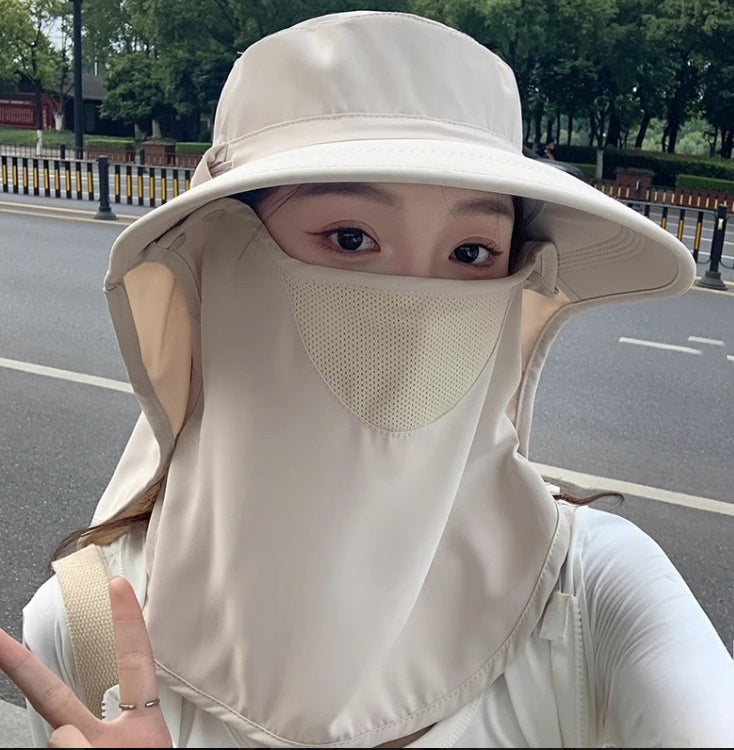 Outdoor Anti-UV Breathable Ice Silk Neck Protection and Sun Hat with Face Mask