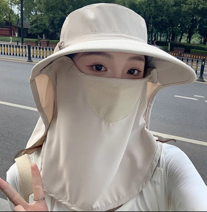 Outdoor Anti-UV Breathable Ice Silk Neck Protection and Sun Hat with Face Mask