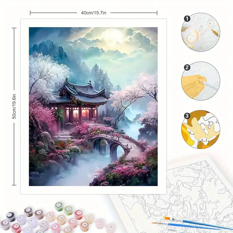 Premium Asian Pavilion DIY Canvas Painting Kit