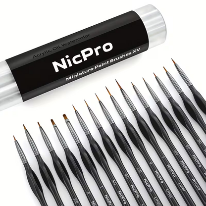 Nicpro 15 Pc Miniature Detail Paint Brush Set, Micro Professional Fine Detail Painting Brushes