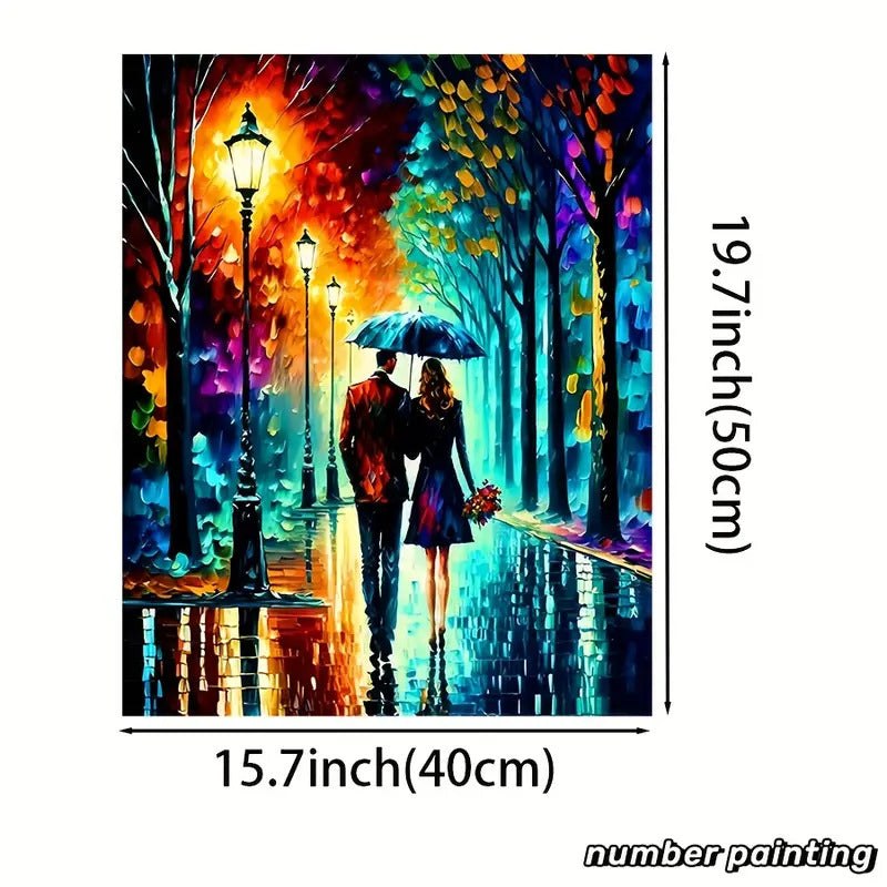 Romantic Couple Walking in the Rain - DIY Paint by Numbers Kit