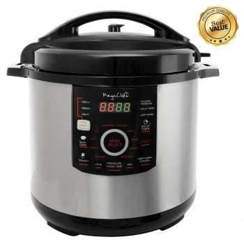 12 Quart Digital Pressure Cooker with 15 Preset Options and Glass Lid, Silver