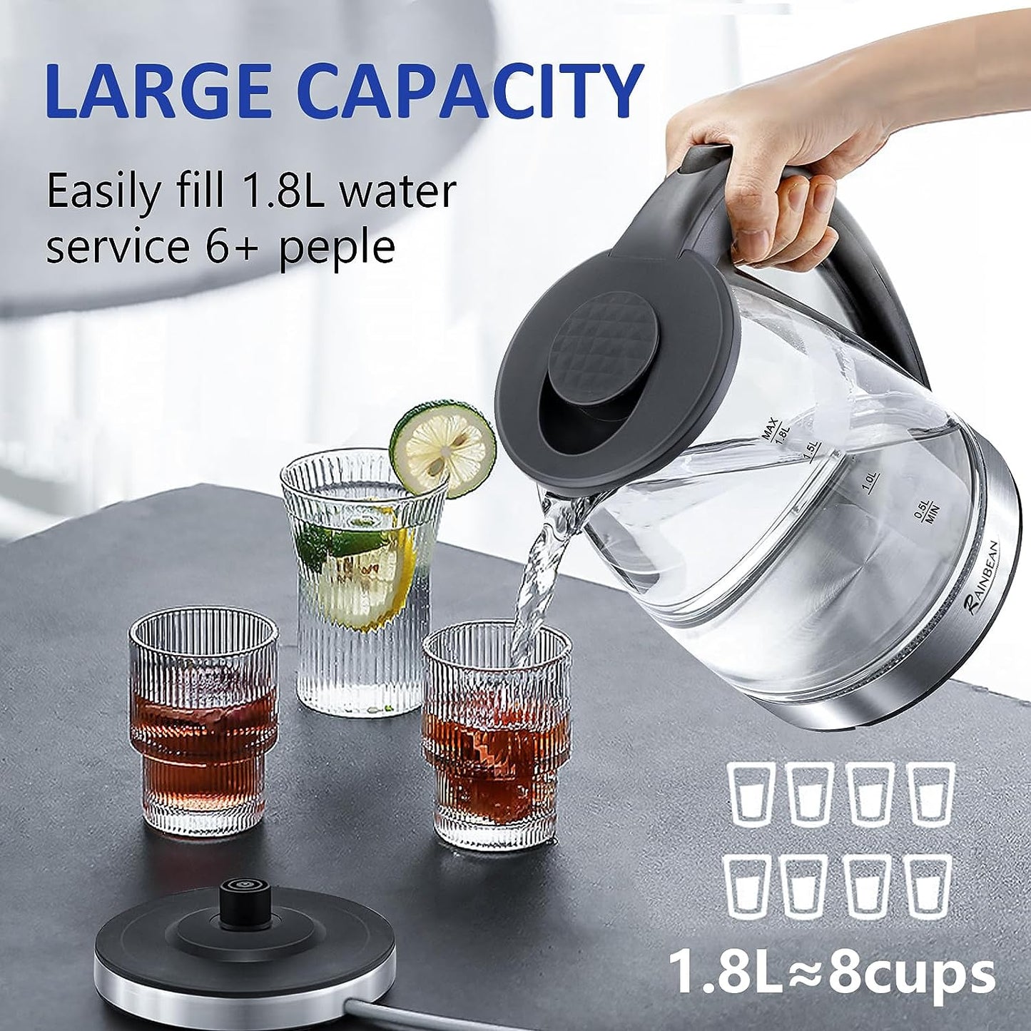 Rainbean Glass Electric Kettle Water 1.8L