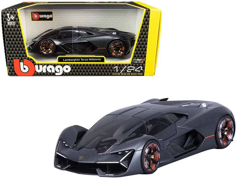 Lamborghini Terzo Millennio Dark Gray Metallic with Black Top and Carbon Accents 1/24 Diecast