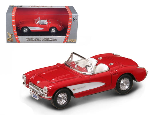 1/43 Diecast Model Car of a 1957 Red Chevrolet Corvette Convertible by Road Signature